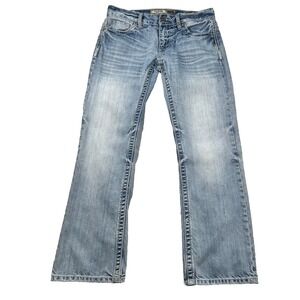 BKE Jeans Mens 31S Short Carter Western Bootcut Distressed Contrast Whiskered